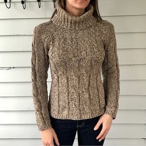 Relativity small turtle neck sweater tan cable knit cotton